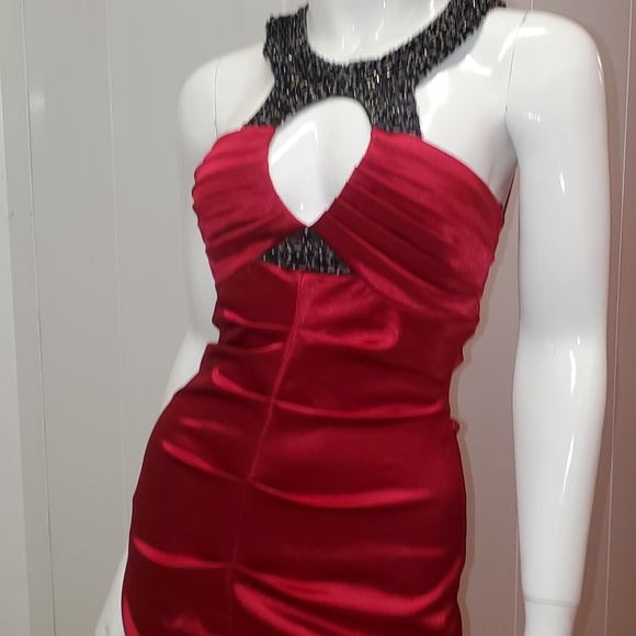 B Darling Red Dress Beaded Halter Cut Out Cleveage Rouged Mini Dress Si… - Picture 5 of 8